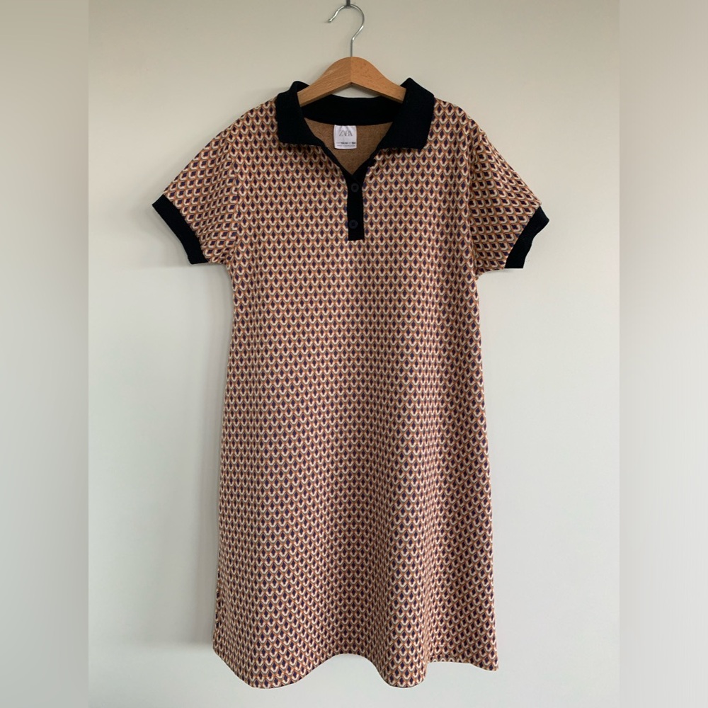 Zara Girls A-line Retro Knit Polo Pattern Dress - Size 13-14